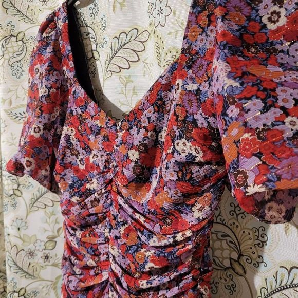 ZARA Floral Printed Dress With Ruching size medium - Picture 9 of 15